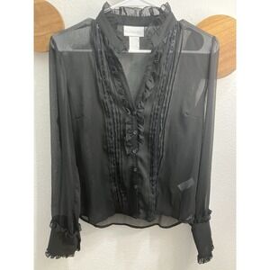 Worthington Women's Romantic Goth Victorian Revival Sheer Black Blouse Size 6